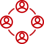 Line art image of four people in a circle